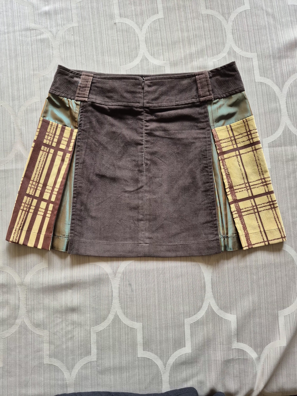 Custo Barcelona Brown Corduroy Skirt With Brown And Gold Tartan Highlights.